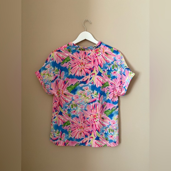 Floral V-Neck Women's Top - Pink and Blue - Picture 4 of 4